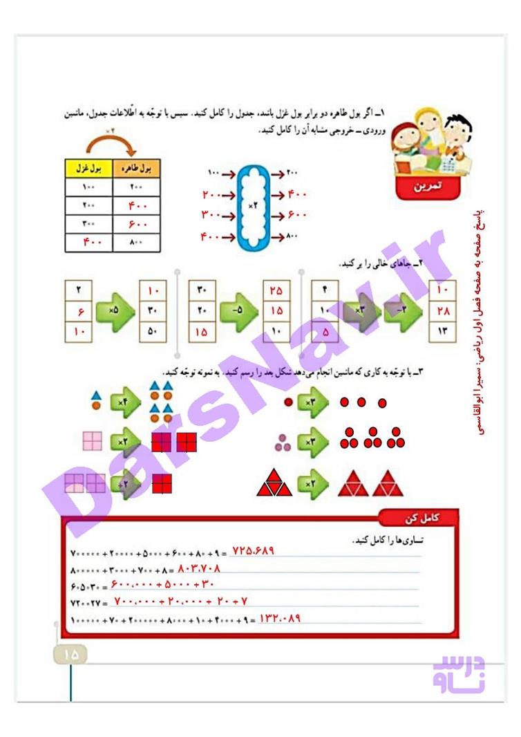 پاسخ فصل یک ریاضی چهارم  صفحه 14