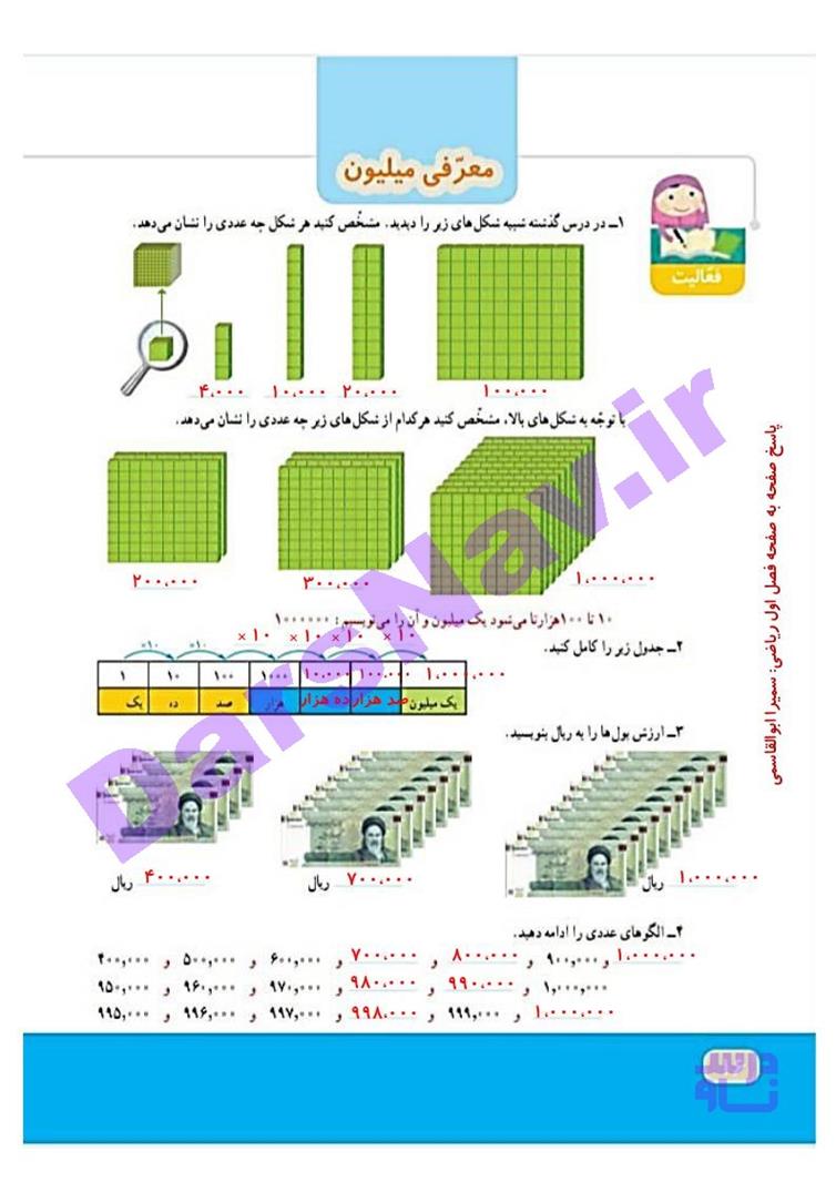 پاسخ فصل یک ریاضی چهارم  صفحه 15