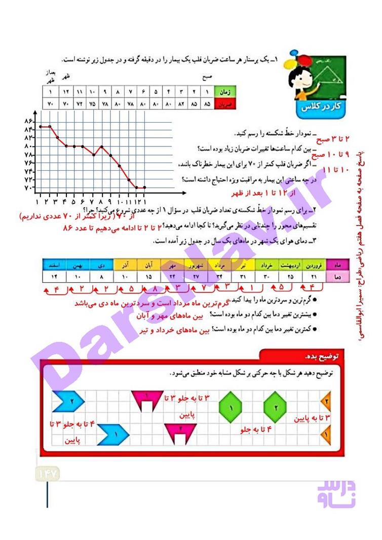 پاسخ فصل هفت ریاضی چهارم  صفحه 7