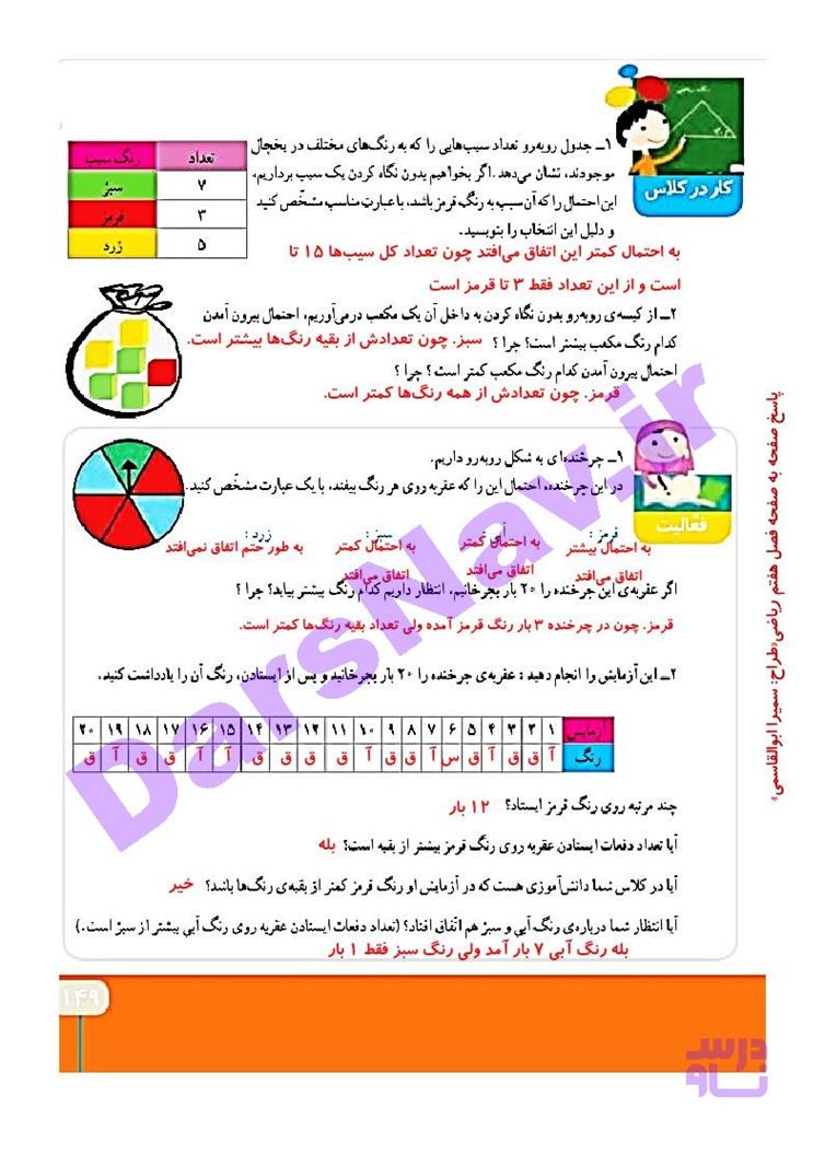 پاسخ فصل 7 ریاضی چهارم  صفحه 9