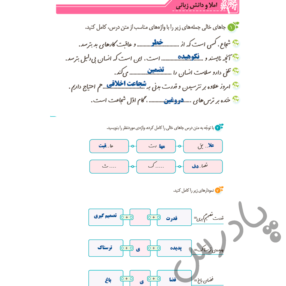 پاسخ درس چهارده نگارش پنجم  صفحه 1