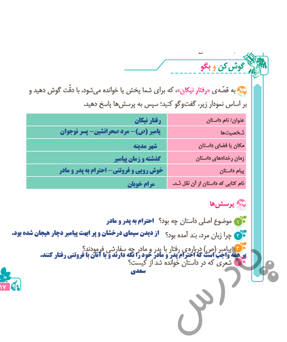 پاسخ درس دو فارسی ششم  صفحه 2