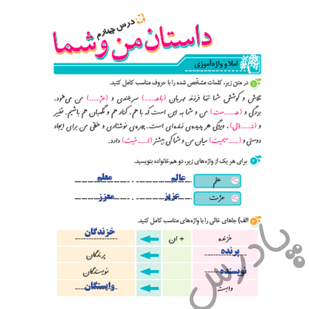 پاسخ درس 4 نگارش ششم  صفحه 1