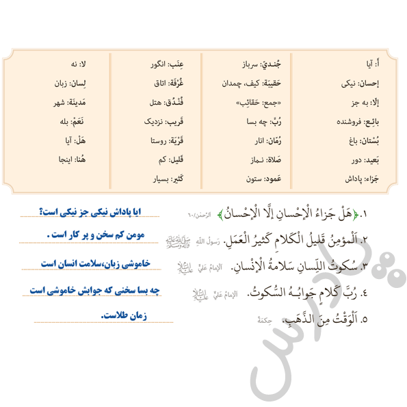 پاسخ درس دو عربی هفتم  صفحه 1