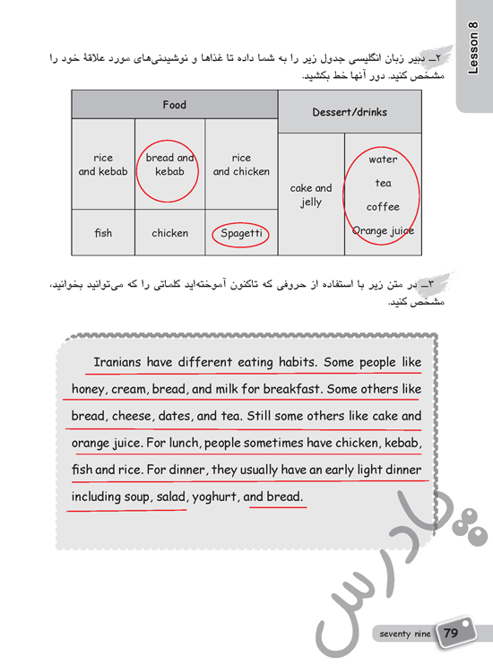 پاسخ درس هشت کتاب کار زبان انگلیسی هفتم  صفحه 2