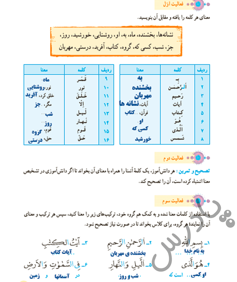 پاسخ درس یک قرآن هفتم  صفحه 1