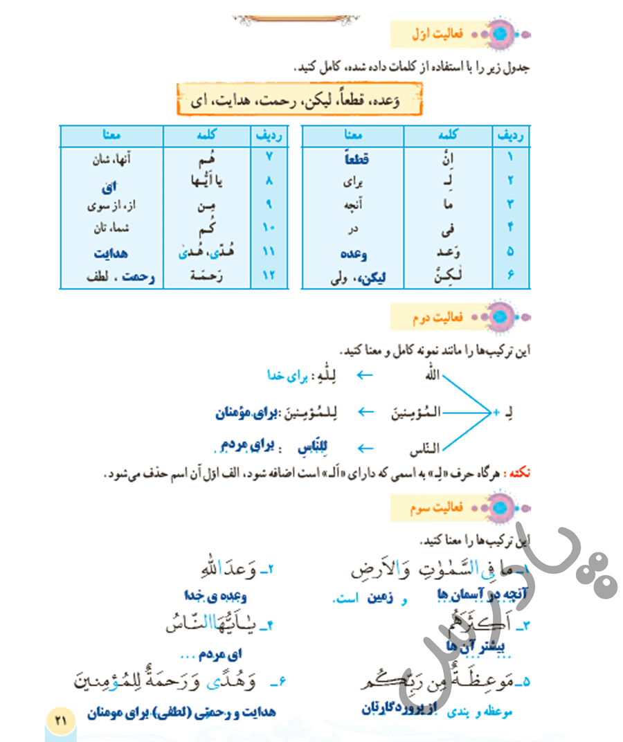 پاسخ درس 1 قرآن هفتم  صفحه 3