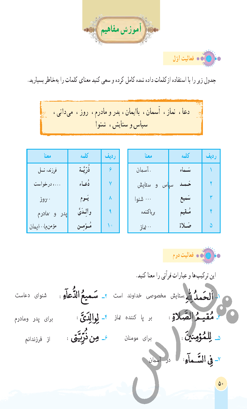 پاسخ درس پنج قرآن هفتم  صفحه 1