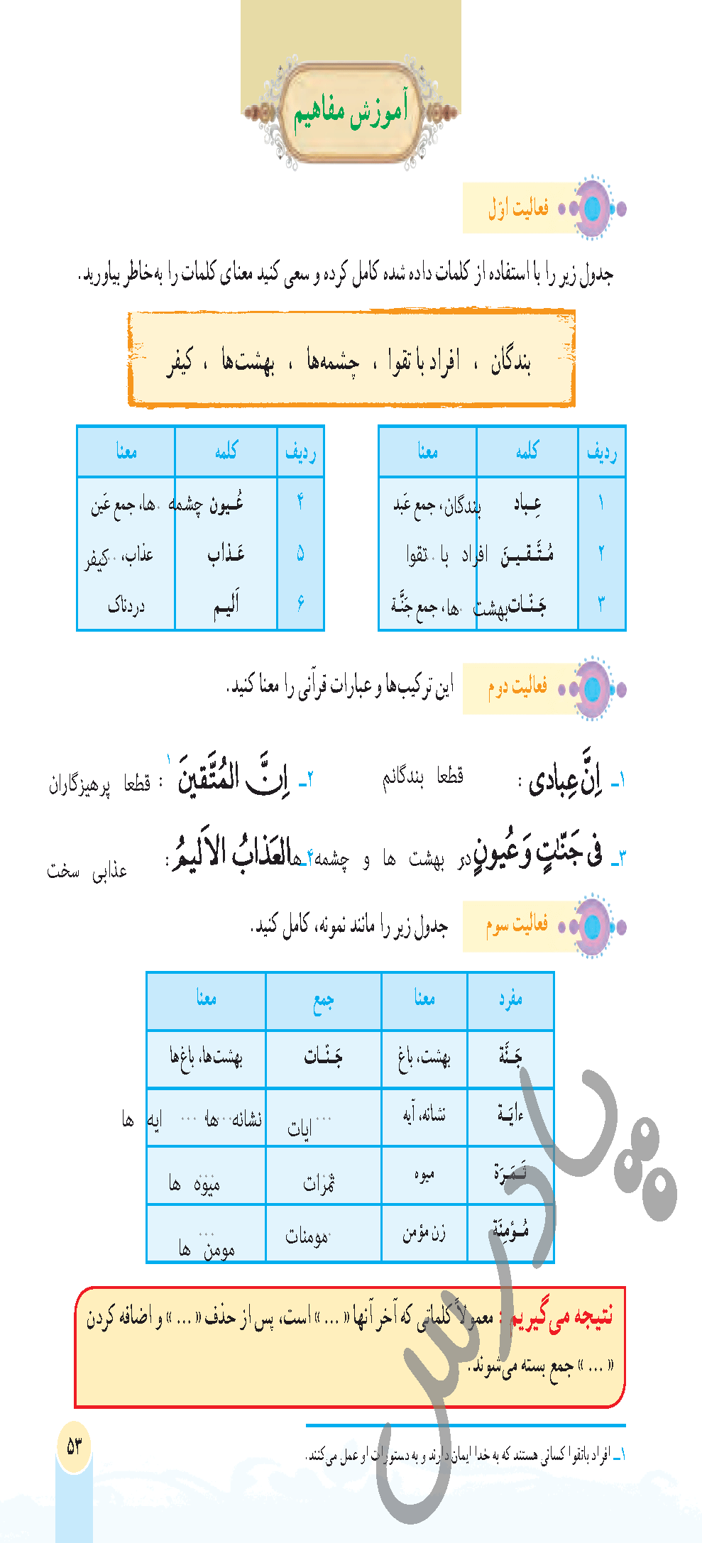 پاسخ درس پنج قرآن هفتم  صفحه 3