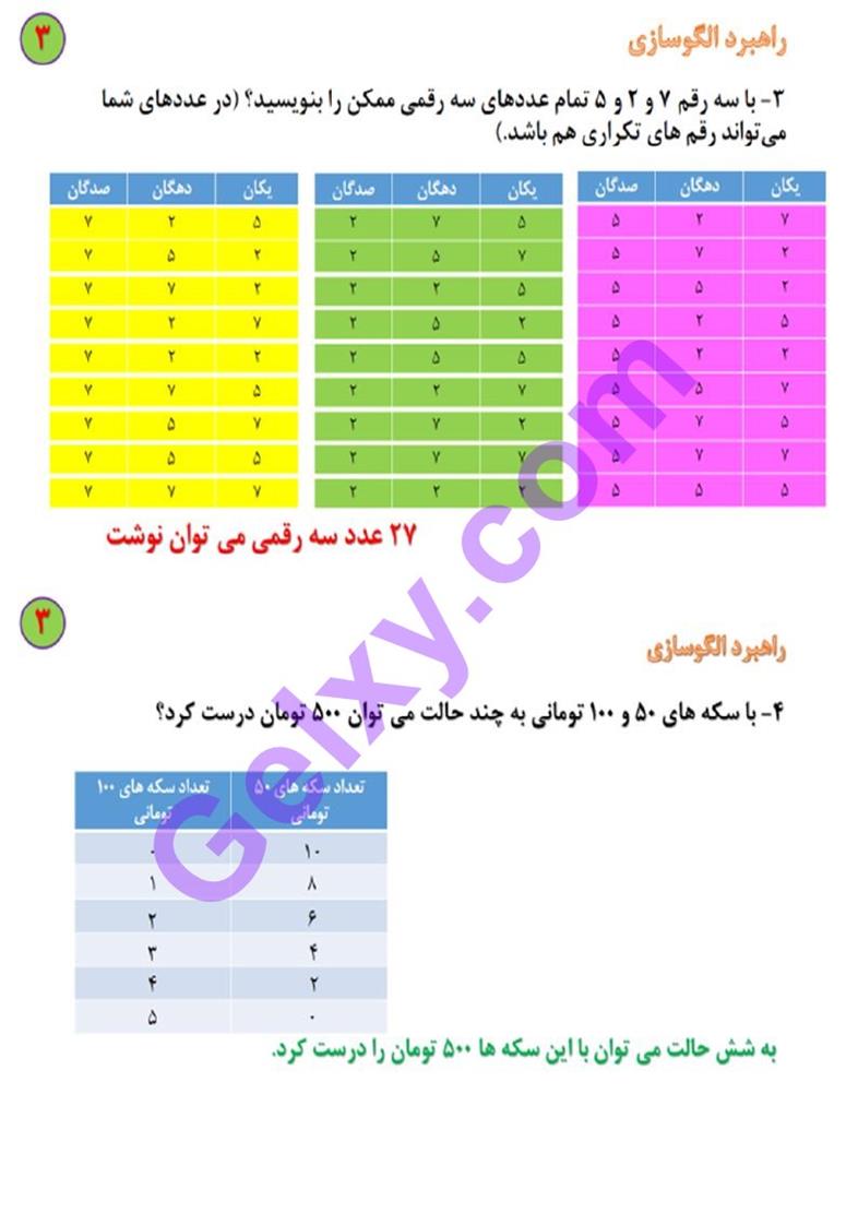 پاسخ فصل یک ریاضی هفتم  صفحه 4