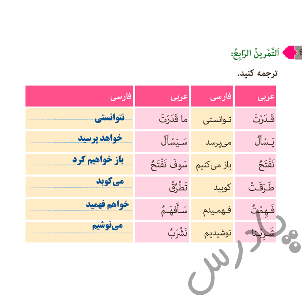 پاسخ درس 4 عربی هشتم  صفحه 8