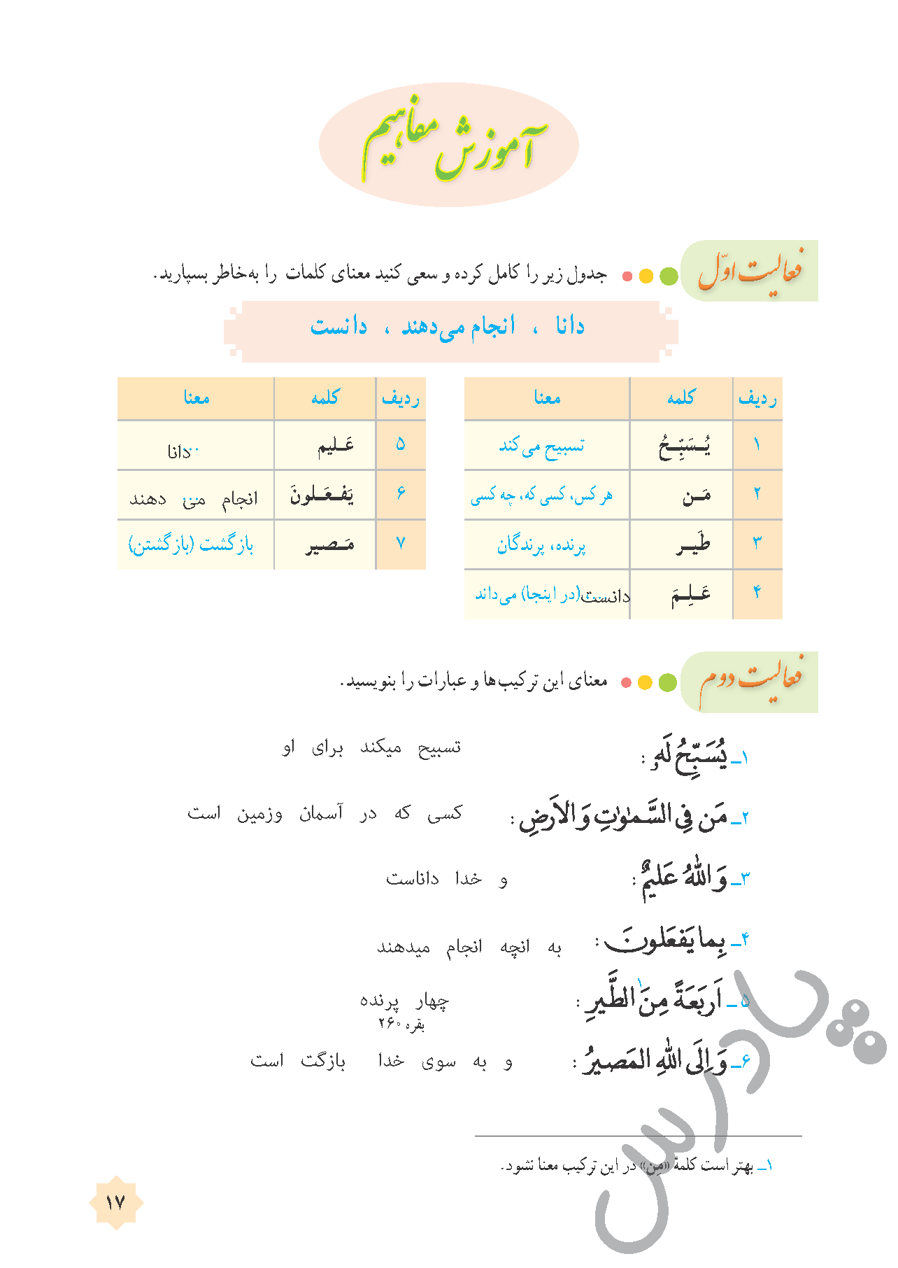 پاسخ درس یک قرآن هشتم  صفحه 3