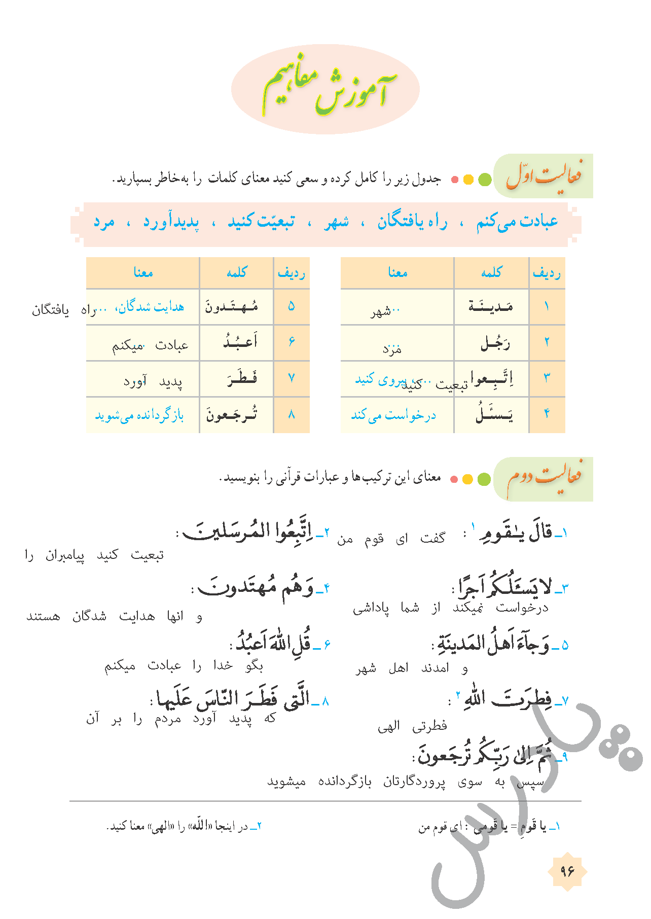 پاسخ درس ده قرآن هشتم  صفحه 1