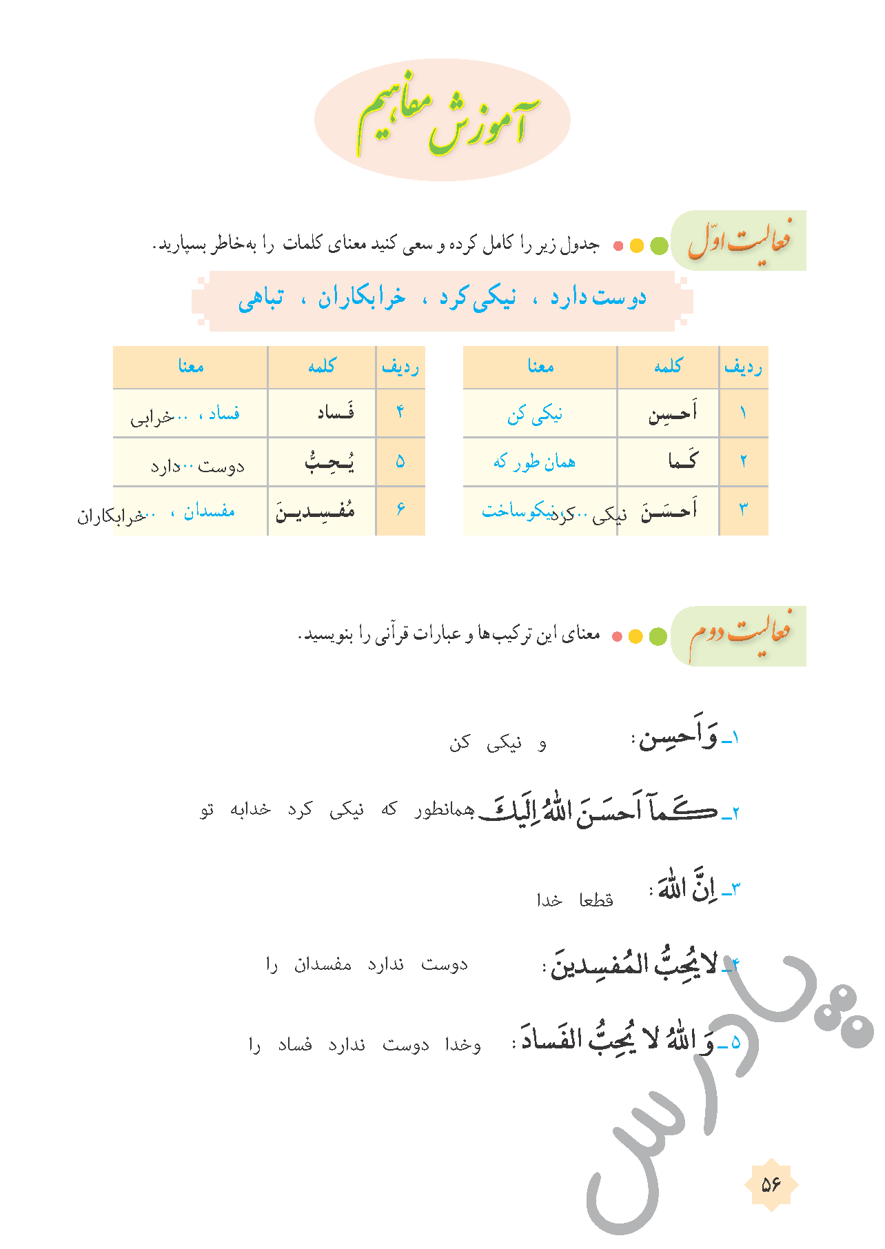 پاسخ درس پنج قرآن هشتم  صفحه 3