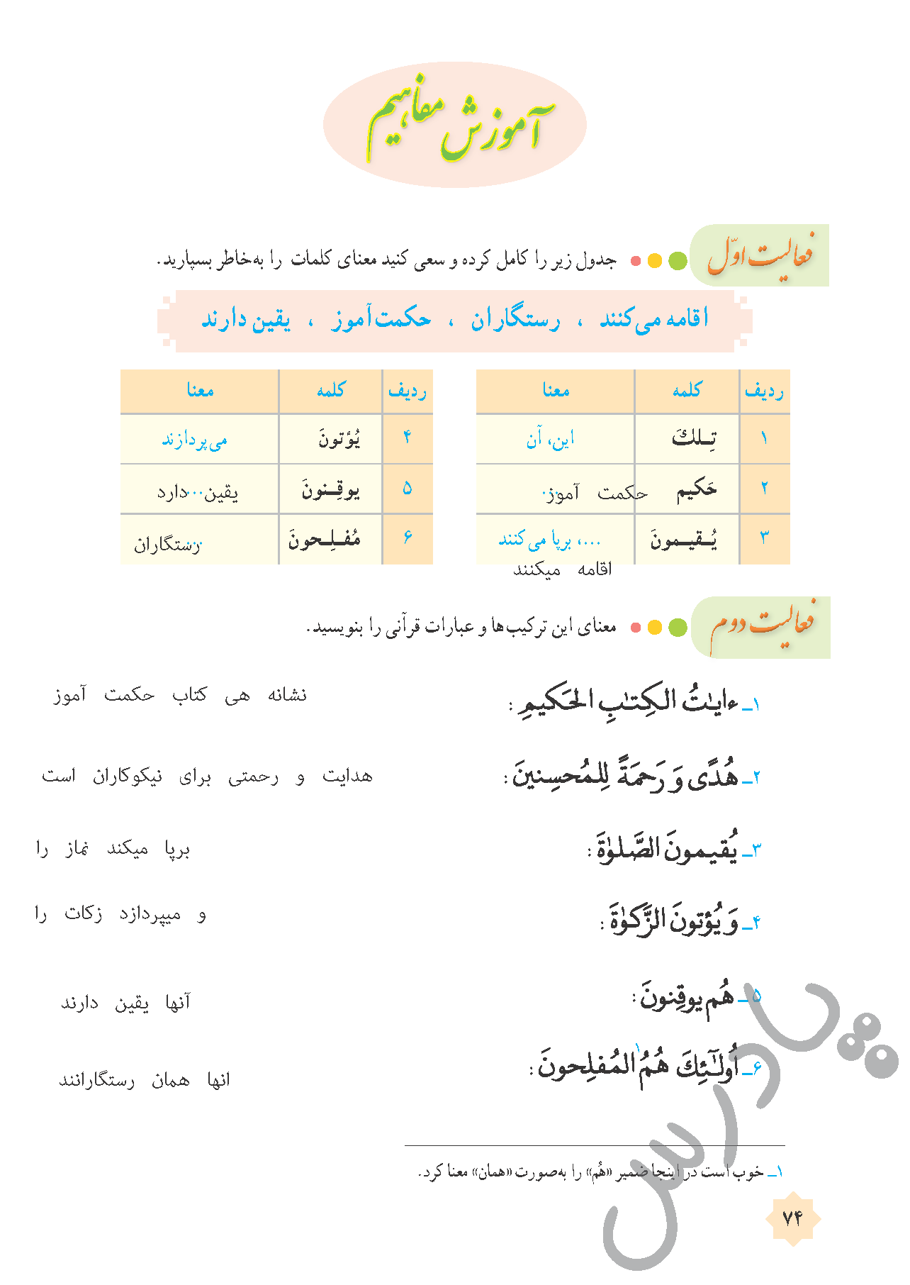 پاسخ درس هفت قرآن هشتم  صفحه 3