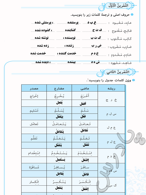 پاسخ درس دو عربی نهم  صفحه 1