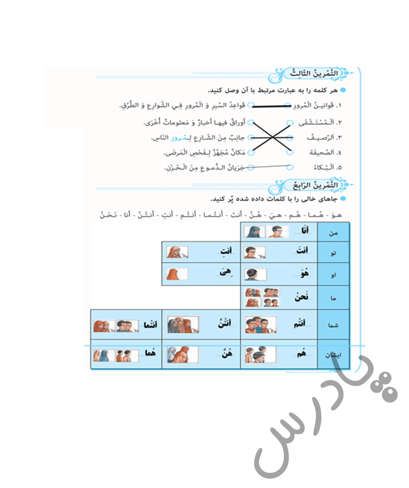 پاسخ درس دو عربی نهم  صفحه 6