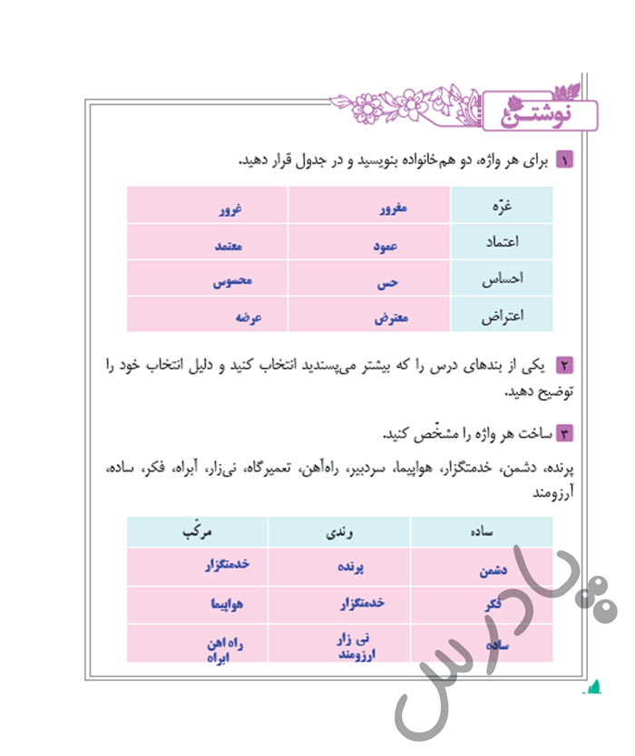 پاسخ درس شانزده فارسی نهم  صفحه 2