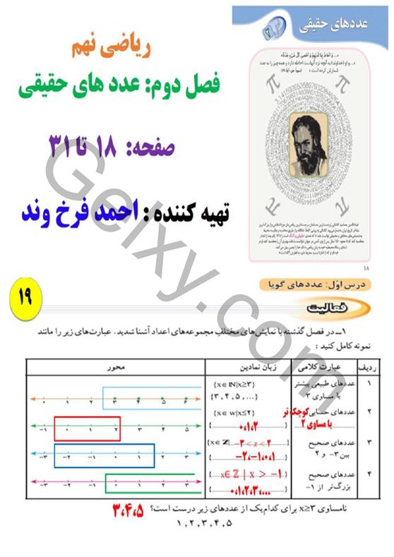 پاسخ فصل دو ریاضی نهم  صفحه 1