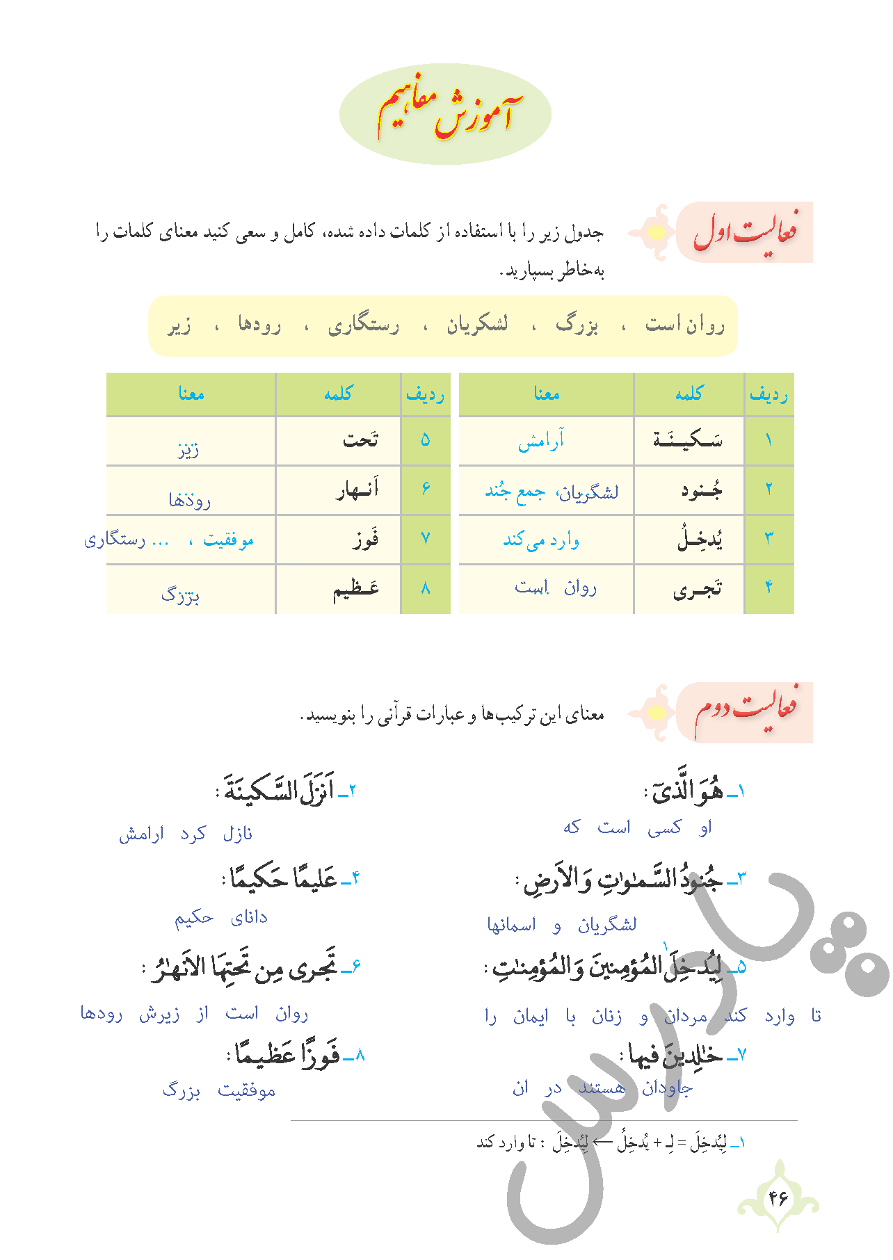 پاسخ درس چهار قرآن نهم  صفحه 1