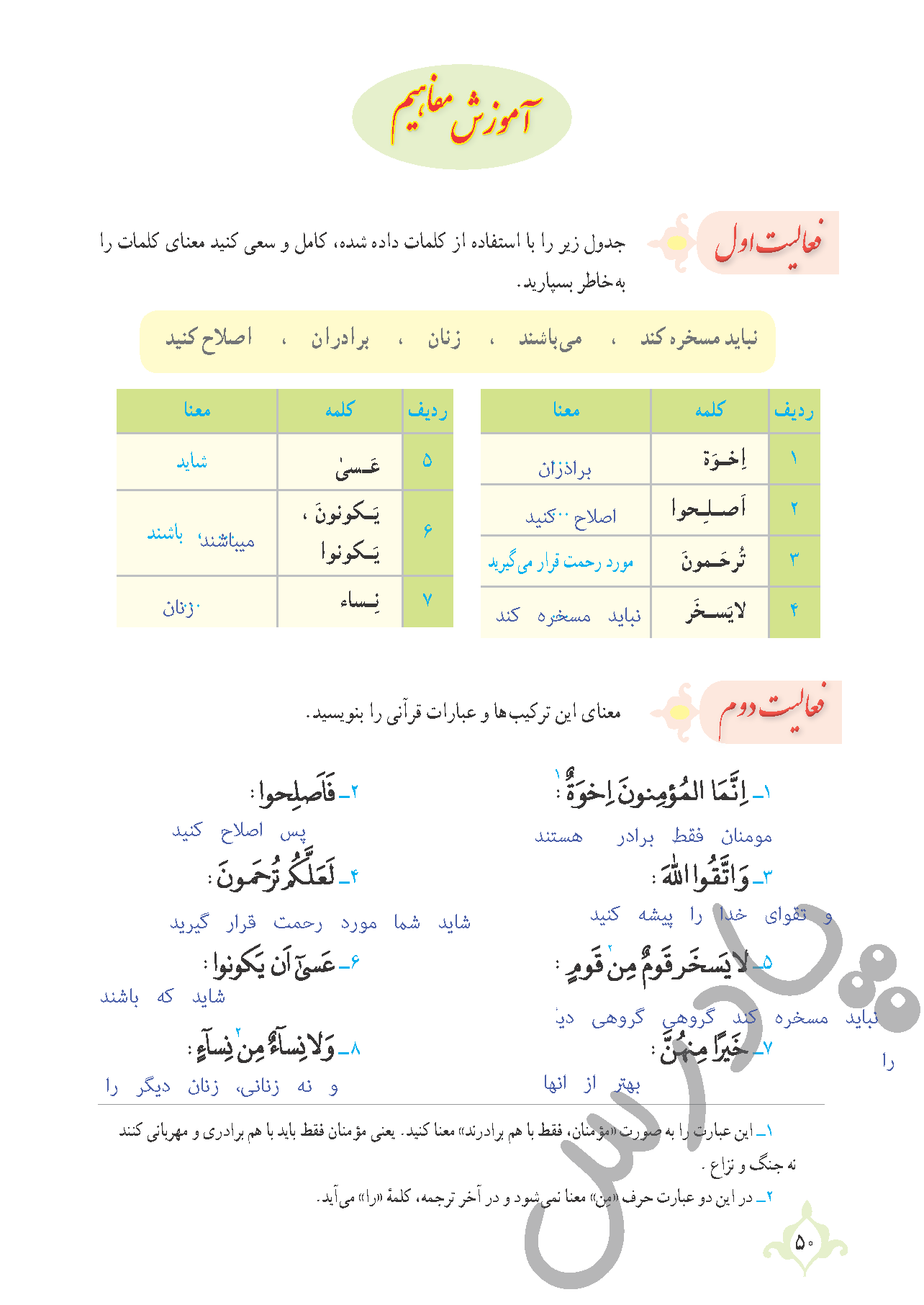 پاسخ درس چهار قرآن نهم  صفحه 3