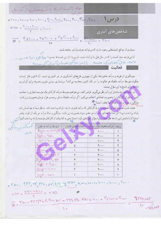 پاسخ فصل سه ریاضی و آمار یازدهم انسانی صفحه 2