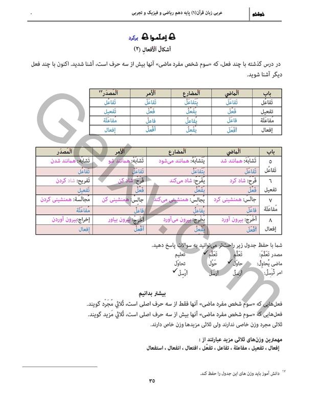 پاسخ درس چهار عربی دهم صفحه 4