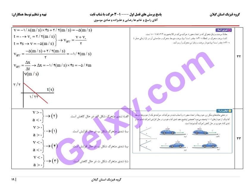 پاسخ فصل یک فیزیک دوازدهم ریاضی صفحه 19