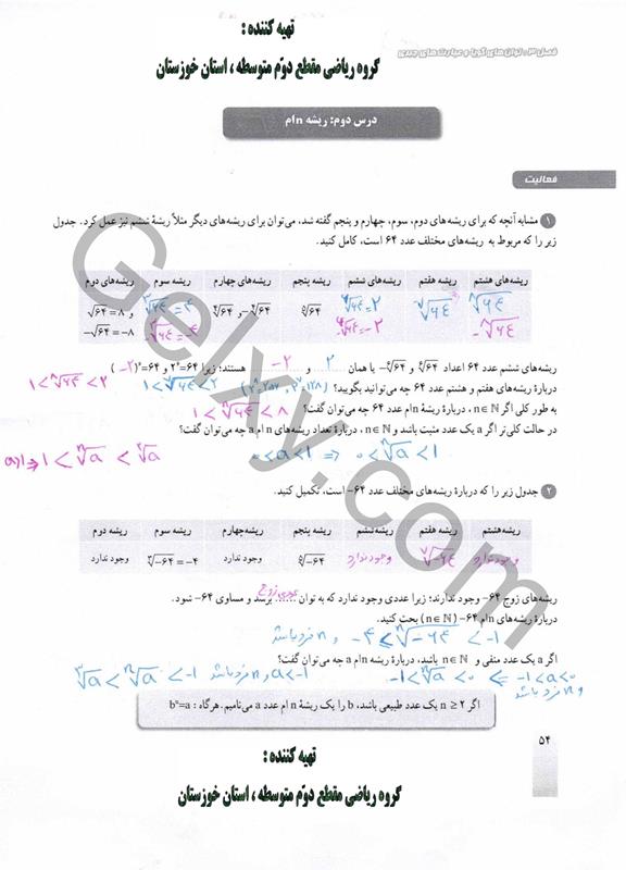 پاسخ فصل سه ریاضی دهم صفحه 8