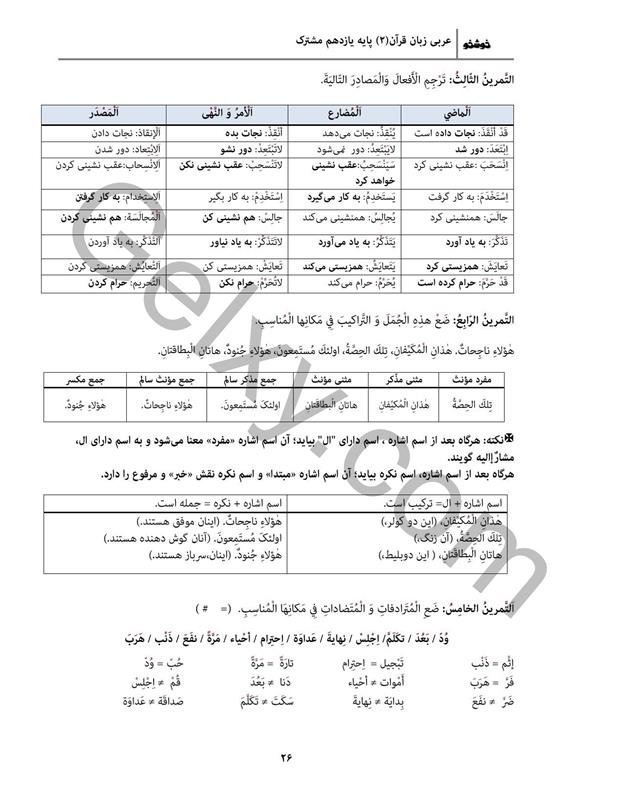 پاسخ درس دو عربی یازدهم صفحه 7