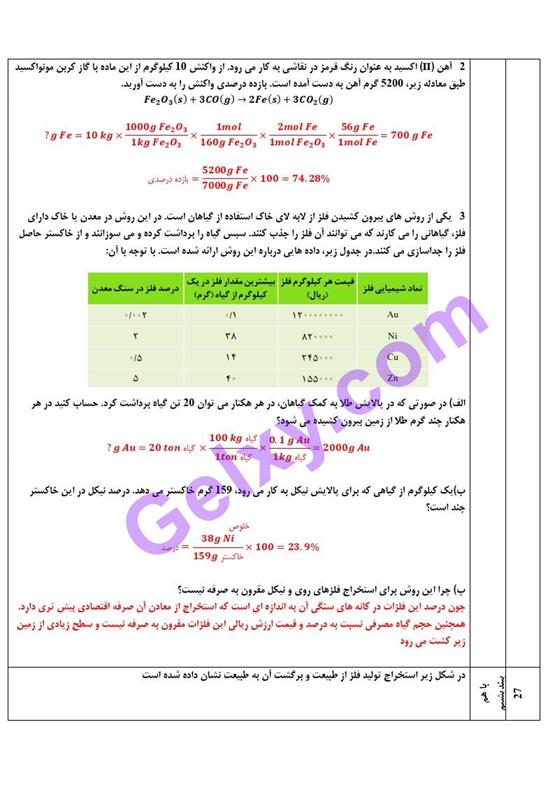 پاسخ فصل یک شیمی یازدهم صفحه 10