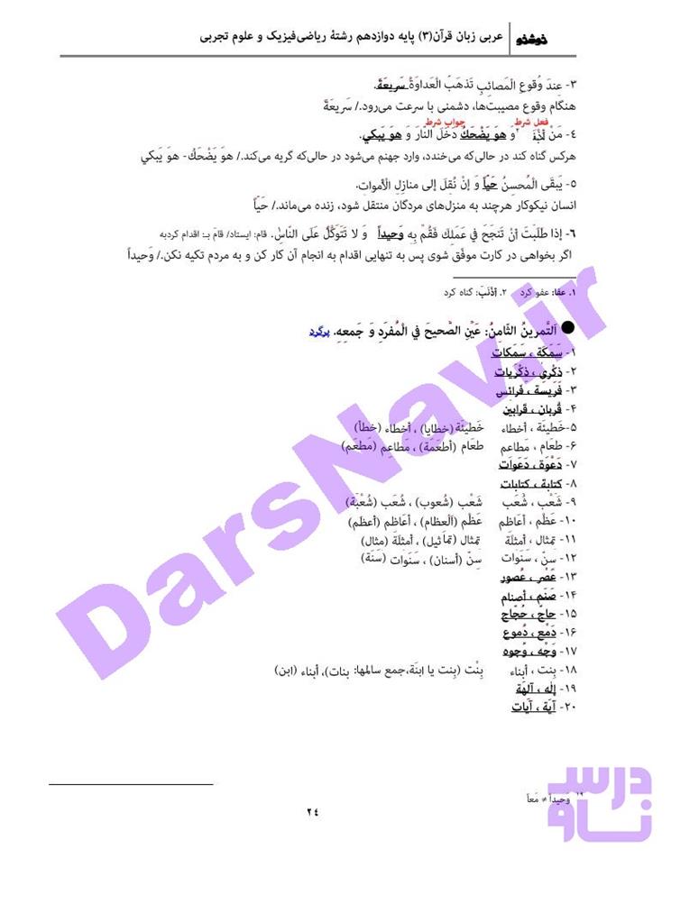 پاسخ درس 2 عربی دوازدهم صفحه 10