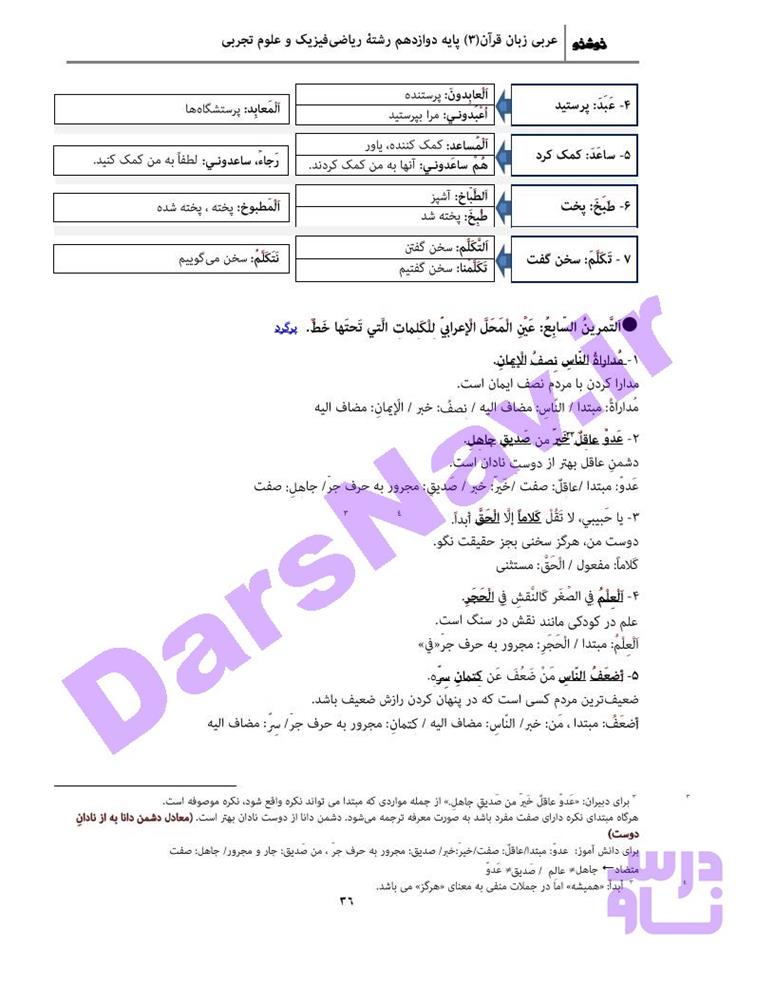 پاسخ درس 3 عربی دوازدهم صفحه 12