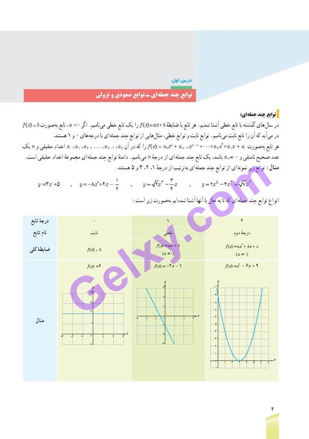 پاسخ فصل یک ریاضی دوازدهم تجربی صفحه 2