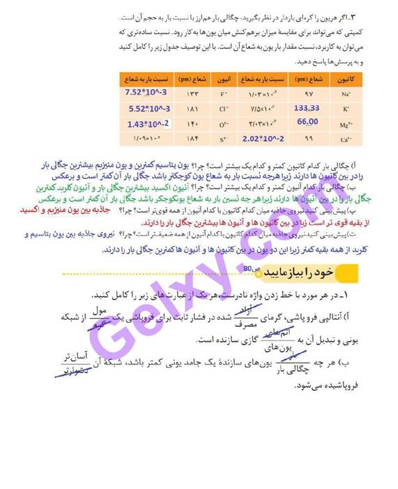 پاسخ فصل 3 شیمی دوازدهم صفحه 10